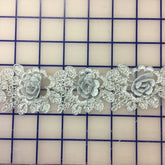 Metallic Trim - Silver Metallic 3D Rose Trim